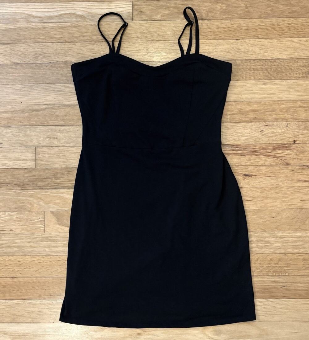 Hollister Black Mini Dress Bodycon Sweetheart Spaghetti Strap Y2K Large Long